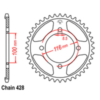 REAR SPROCKET - STEEL 54T 428P