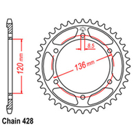 REAR SPROCKET - STEEL 55T 428P