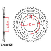 REAR SPROCKET - STEEL 44T 525P