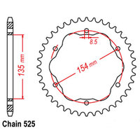 REAR SPROCKET STEEL - BLACK - 39T 525P - 760 Or 770 ADAPTOR REQUIRED