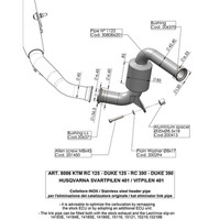 LV LINK PIPE (CAT ELIM.) | STAINLESS | DUKE/RC 125>390 17>20 / SVART/VIT 401 18>19 (orig. & LV exhaust)